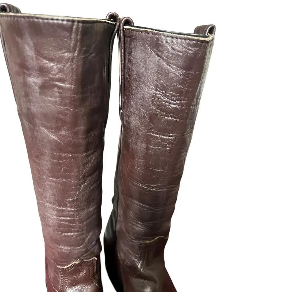 Vintage 70s Frye Brown Leather Tall Riding Boots Made in USA Men’s 7D